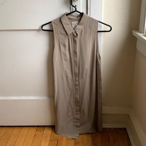 Taupe silk button down dress. XS.